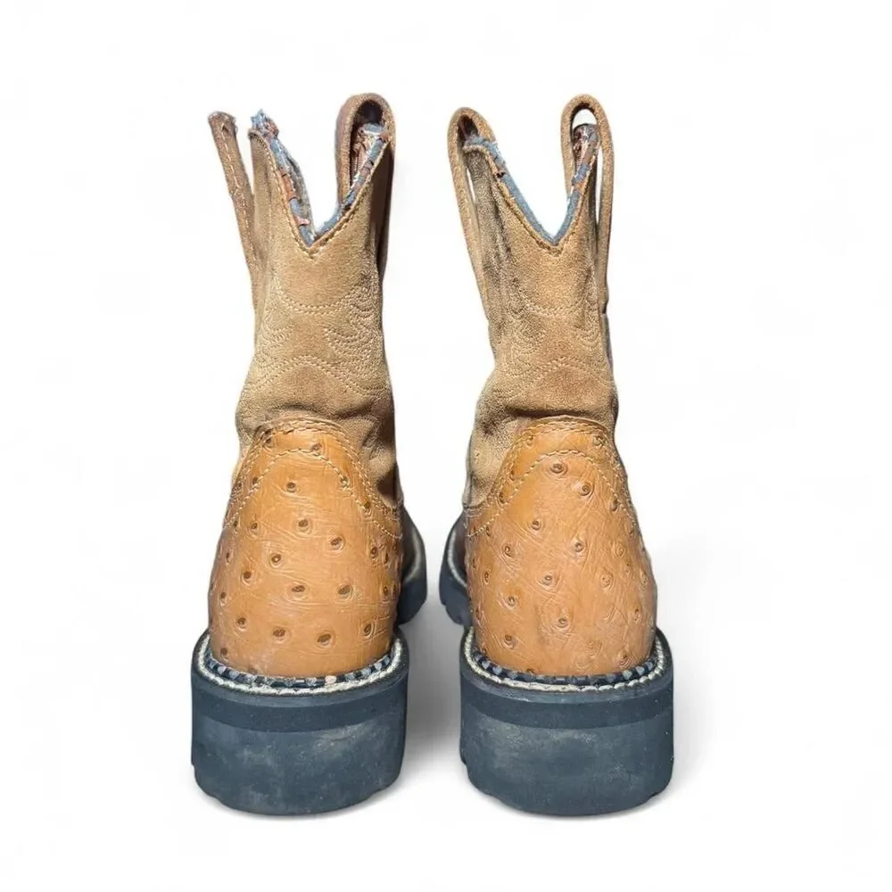 Ariat Women’s Western Work Boots Sz 6.5 Brown Ostrich Embossed Leather Lug Sole